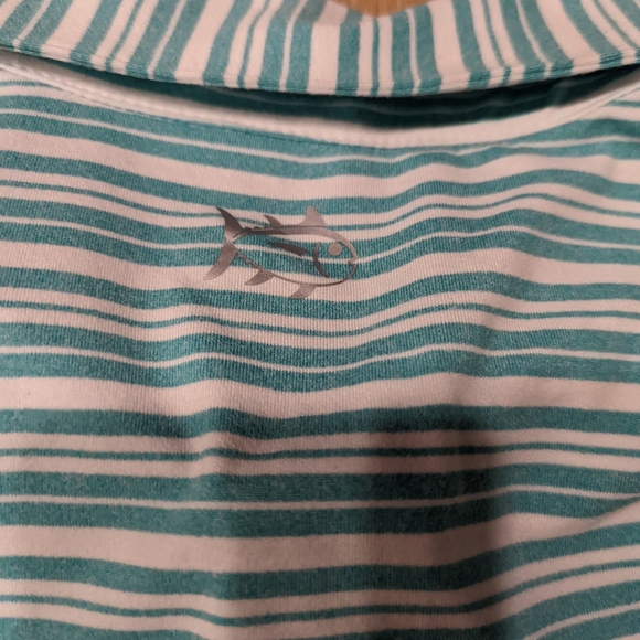 Men's Striped Polo Shirt - Teal and White - Picture 2 of 7